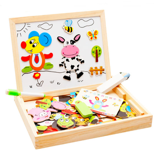 Magnetic Wooden Puzzle Board (White Board + Black Board)